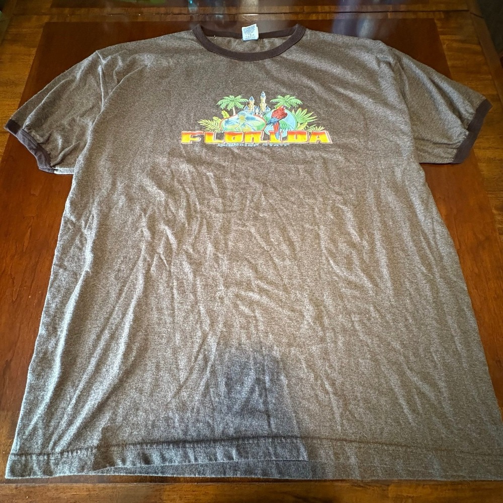Vintage Florida‎ Ringer T Shirt XXL Brown Tourist Vacation Graphic Tee